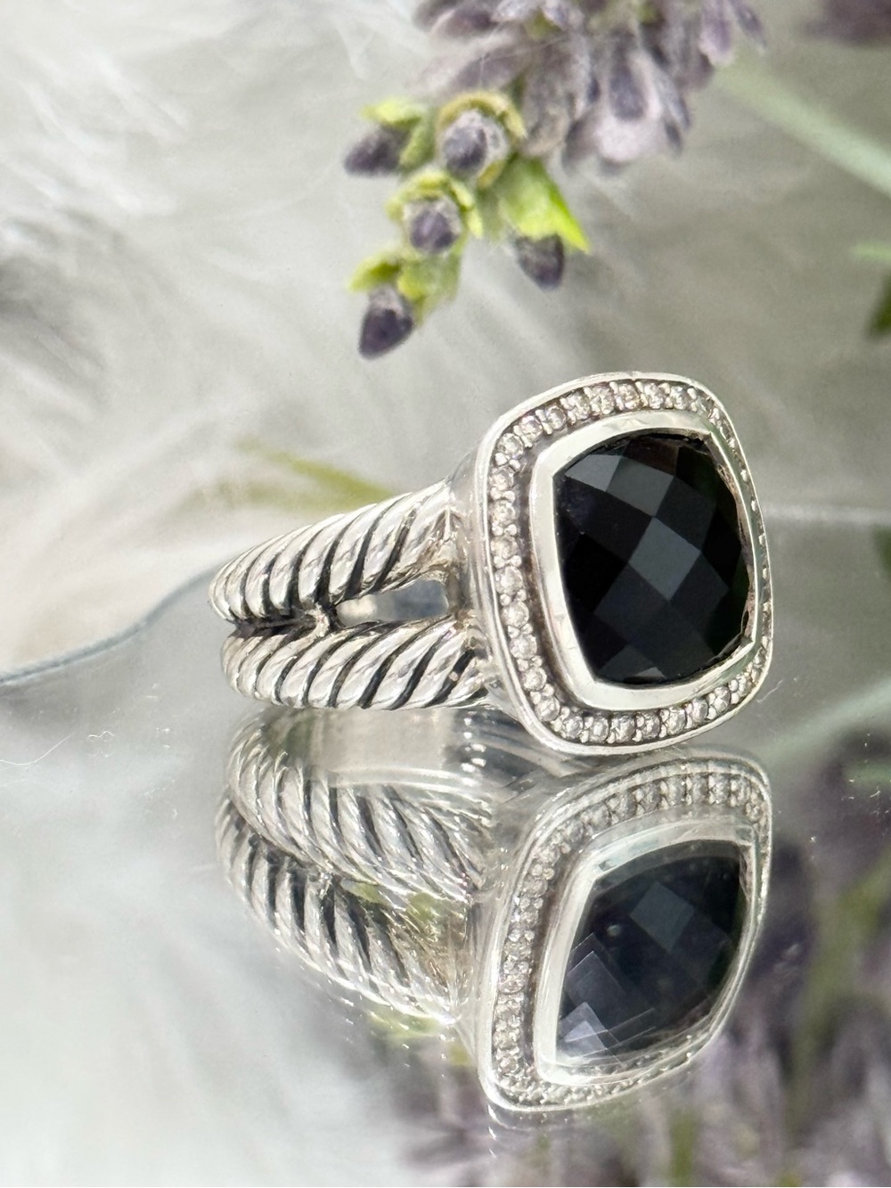 David Yurman .925 Diamond Black Onyx Albion Ring Sz 7